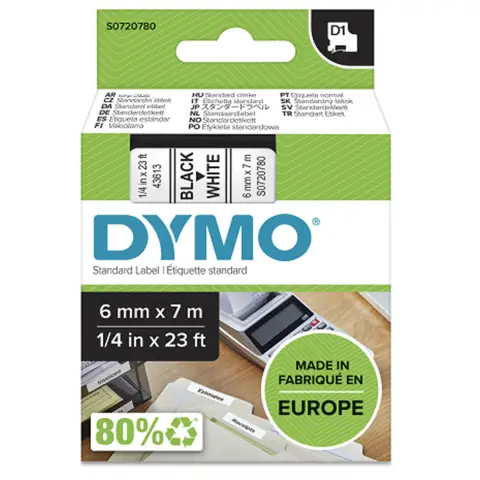 Dymo taśma do drukarek etykiet, D1 43613  czarny/biały 7m/6mm